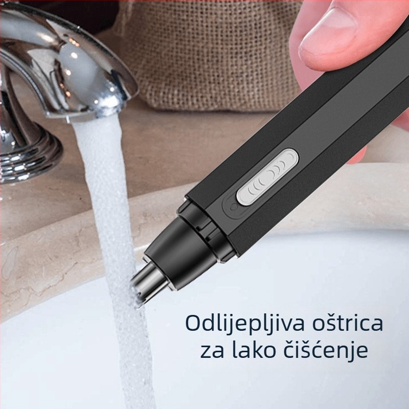 Električni trimer za nosne dlake s odvojivom i periljivom glavom za rezanje, ABS kućište, napajanje baterijom (bez ugrađene baterije)