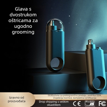 Whale električni trimer za nos – ABS kućište, odvojiva periva oštrica, ugrađena baterija 300–500 mAh, trajanje rada više od 7 dana