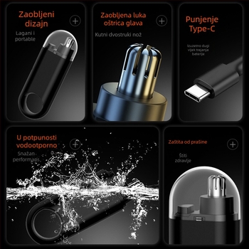 Whale električni trimer za nos – ABS kućište, odvojiva periva oštrica, ugrađena baterija 300–500 mAh, trajanje rada više od 7 dana