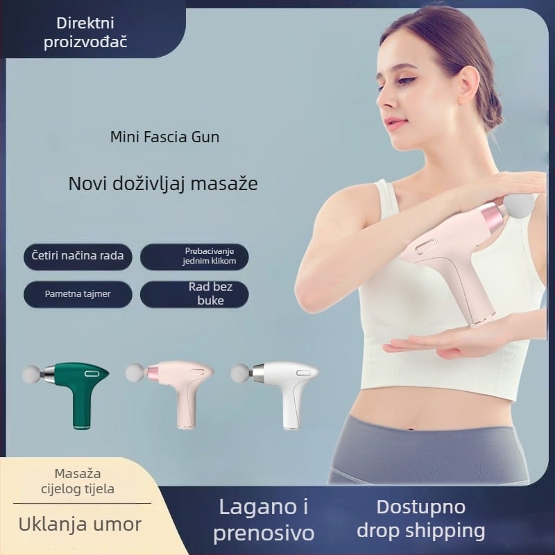 Mini masažni pištolj za fasciju, motor bez četkica, 27W, 4 glave, 4 brzine, buka ispod 36 dB