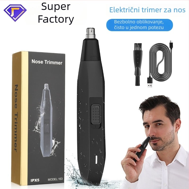 RESUXI Bežični električni trimer za nosne dlačice – punjivi, ugrađena baterija 300–500 mAh, ABS kućište, potpuno pranje tijela, trajanje baterije 15+ dana