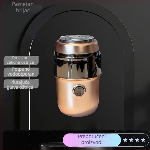 Električni brijač, vodootporan dvostruki rotor, mokro i suho brijanje, punjiv s ugrađenom baterijom 300–500 mAh, 60+ minuta rada, 1 sat punjenja