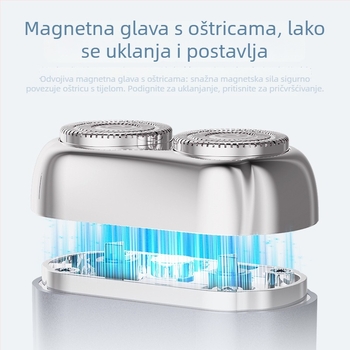 Mali električni brijač, potpuno perivi za cijelo tijelo, 2 rotacijske glave, mokro i suho brijanje, 60-min baterija, punjenje 1 sat