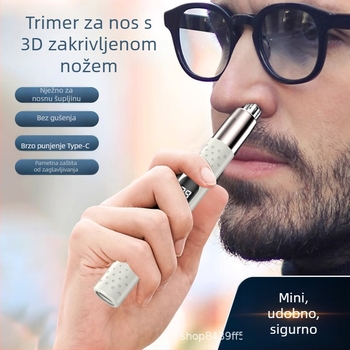 Punjački električni trimer za nosne dlake za muškarce i žene, s odvojnom i perivom glavom oštrice, ugrađena baterija 500-800 mAh, trajanje baterije 30+ dana, vodootporan