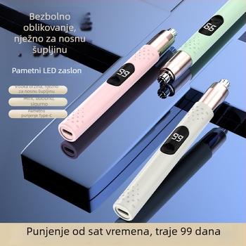 Punjački električni trimer za nosne dlake za muškarce i žene, s odvojnom i perivom glavom oštrice, ugrađena baterija 500-800 mAh, trajanje baterije 30+ dana, vodootporan