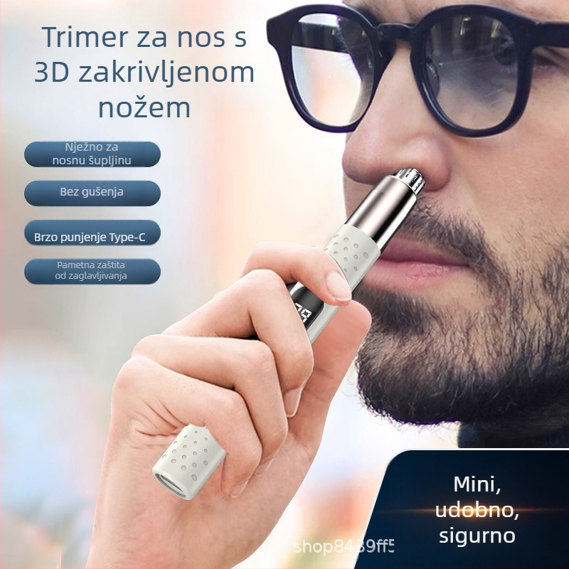 Punjački električni trimer za nosne dlake za muškarce i žene, s odvojnom i perivom glavom oštrice, ugrađena baterija 500-800 mAh, trajanje baterije 30+ dana, vodootporan