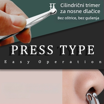 Trimer za nosne dlačice s okruglom glavom, ručni, nehrđajući čelik 301 (termička obrada), periv pod vodom, napajanje iz vanjskog izvora, bez baterije