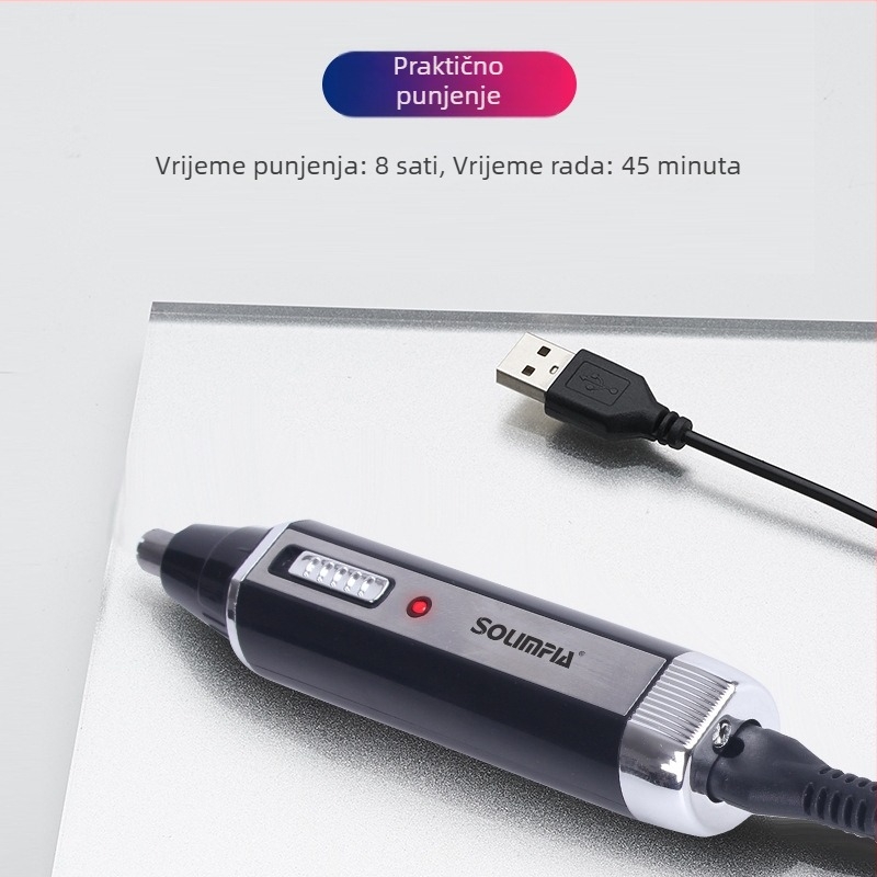 SOLIMPIA 4-u-1 električni uređaj za nosne dlačice, brijanje i oblikovanje obrva — punjiv, vodootporan, periv pod vodom, baterija 500–800 mAh, trajanje rada preko 7 dana