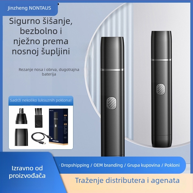 Električni nosni trimer – punjiv, periv, s odvojivom glavom za rezanje, ABS kućište, ugrađena baterija 800–1000 mAh