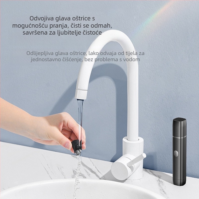 Električni nosni trimer – punjiv, periv, s odvojivom glavom za rezanje, ABS kućište, ugrađena baterija 800–1000 mAh