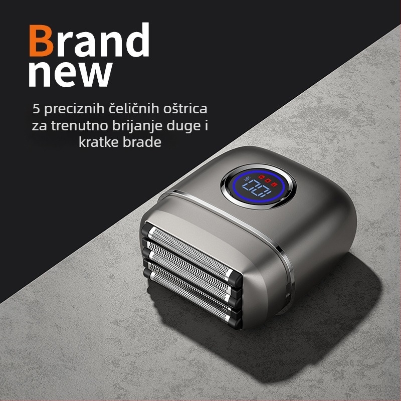 Langfu električni brijač s glavom od 5 oštrica, LED zaslon, USB punjenje, mokro/suho brijanje, ugrađena baterija 1200–2000 mAh