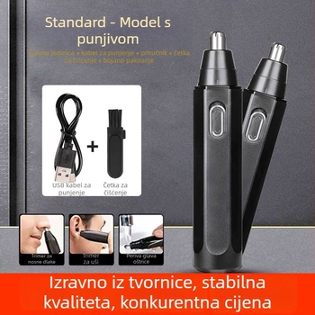 Trimer za nosne dlačice, punjiv, ugrađena baterija 300–500 mAh, vijek baterije preko 50 dana, nije moguće prati vodom