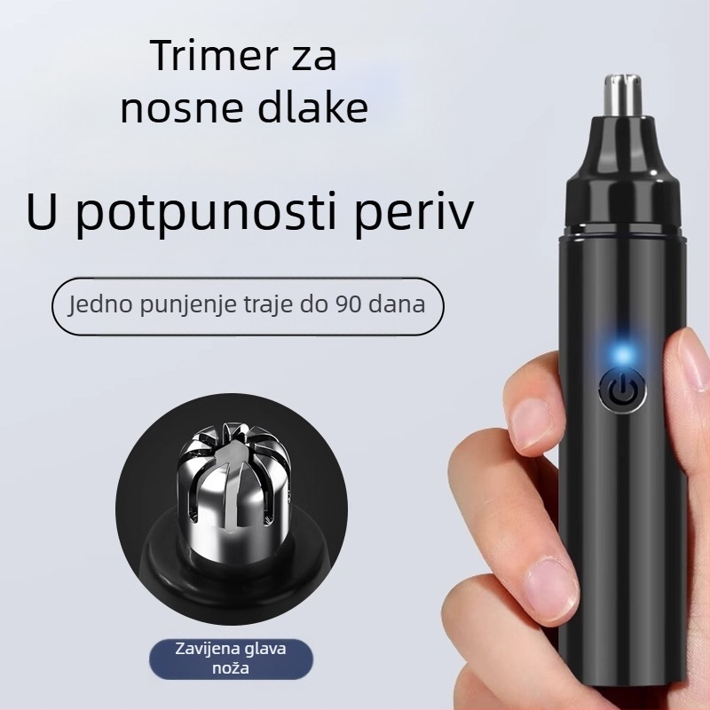Električni trim nosnih dlačica za muškarce, USB punjivi, ugrađena baterija 100–300 mAh, trajanje baterije više od 7 dana, nije perivo, alat za uklanjanje dlačica iz nosa i ušiju