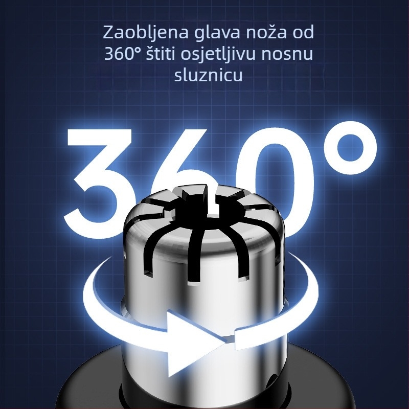 Električni trimer za nosne dlačice - nehrđajući čelik, punjiv, odvojiva i periva glava oštrice, vodootporan, trajanje baterije 50 dana
