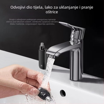 Napajani električni trimer za nos s odvojivom perivom glavom – vodootporan, ugrađena baterija 300–500 mAh, trajanje baterije 30+ dana