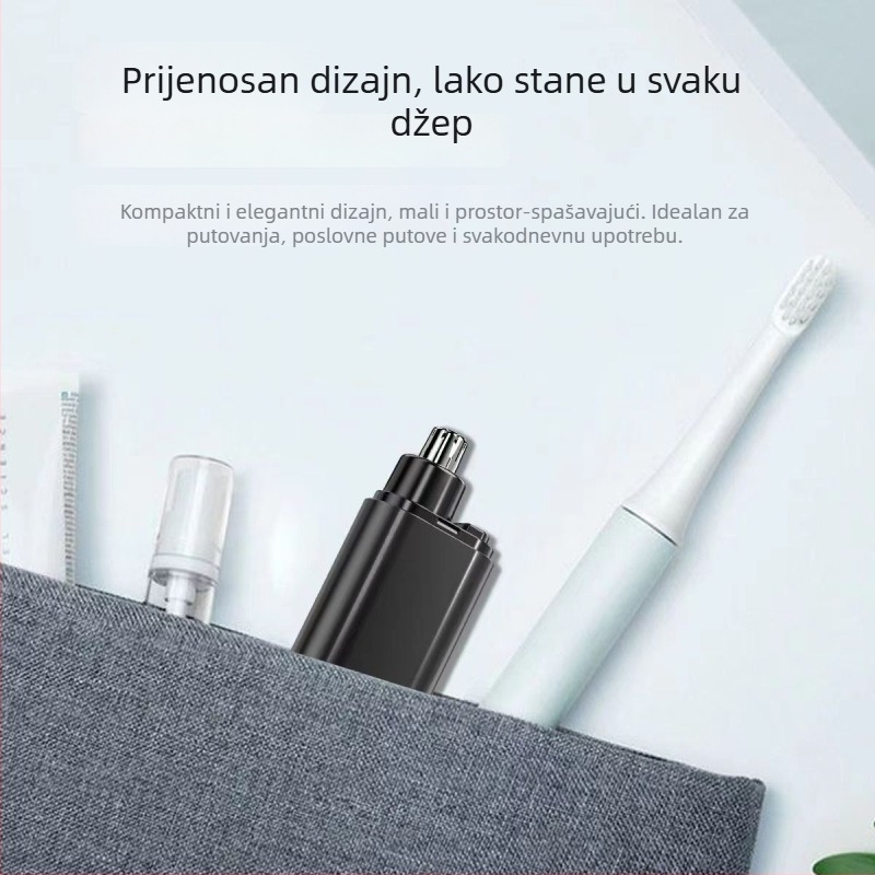 Napajani električni trimer za nos s odvojivom perivom glavom – vodootporan, ugrađena baterija 300–500 mAh, trajanje baterije 30+ dana