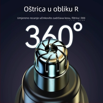 Električni trimer za nosne dlačice, punjivi, glava s odvajanjem i periva, može prati pod vodom, ugrađena baterija 100–300 mAh, trajanje baterije 50 dana ili više
