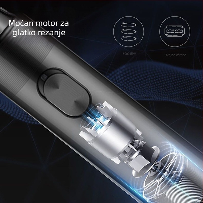 Muški električni trimer za nos – prijenosni mini, niski nivo buka, odvojiva periva glava oštrice, napajanje na suhe baterije