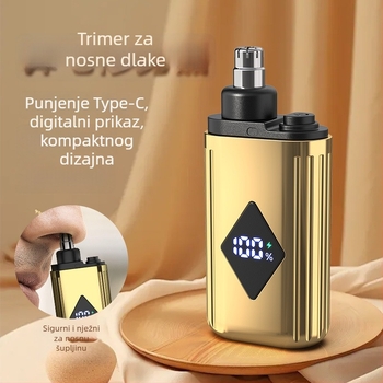 Trimer za nosne dlačice s digitalnim zaslonom, USB Type-C punjenje, mini prijenosni, unisex, ugrađena baterija 100–300 mAh