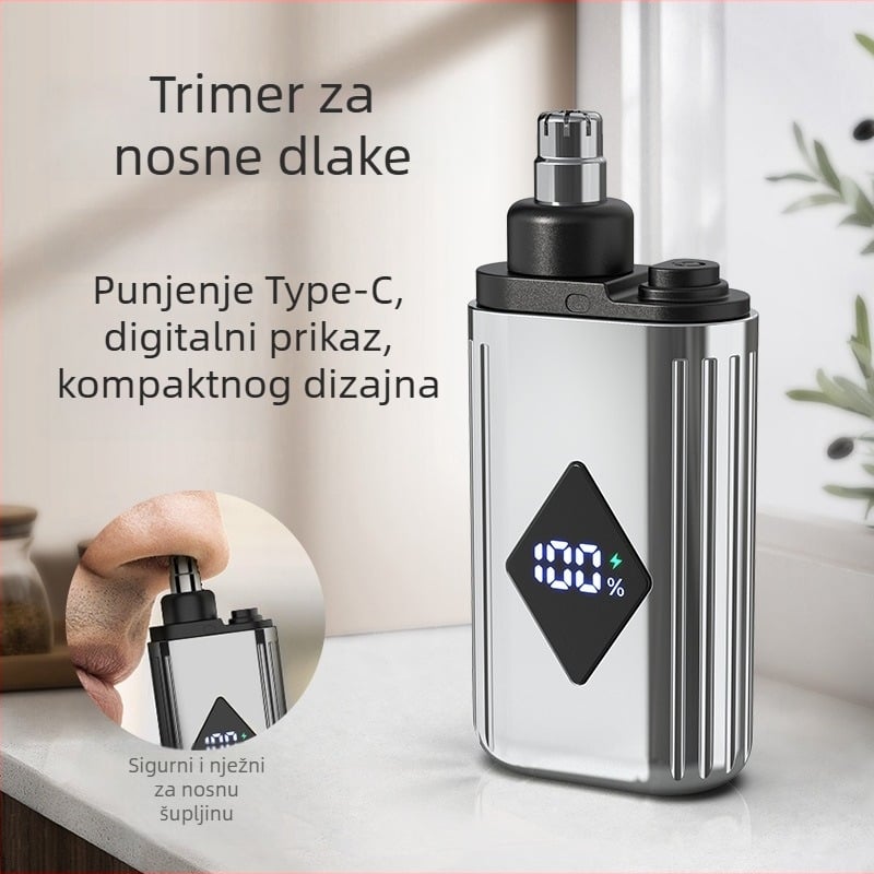 Trimer za nosne dlačice s digitalnim zaslonom, USB Type-C punjenje, mini prijenosni, unisex, ugrađena baterija 100–300 mAh
