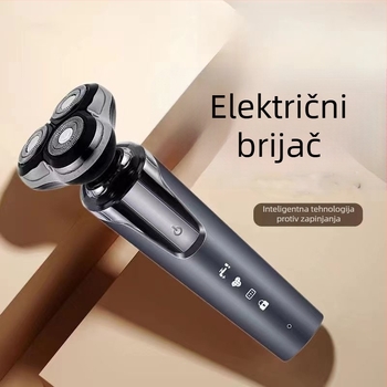 Električni brijač s plutajućom glavom i trostrukom rotirajućom glavom, ugrađena baterija 500-800 mAh, potpuno vodootporan, LED zaslon