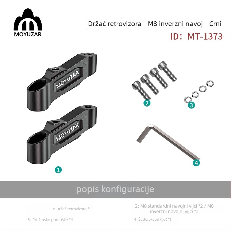 Reader proširivač nosača retrovizora za motocikl od aluminijske legure
