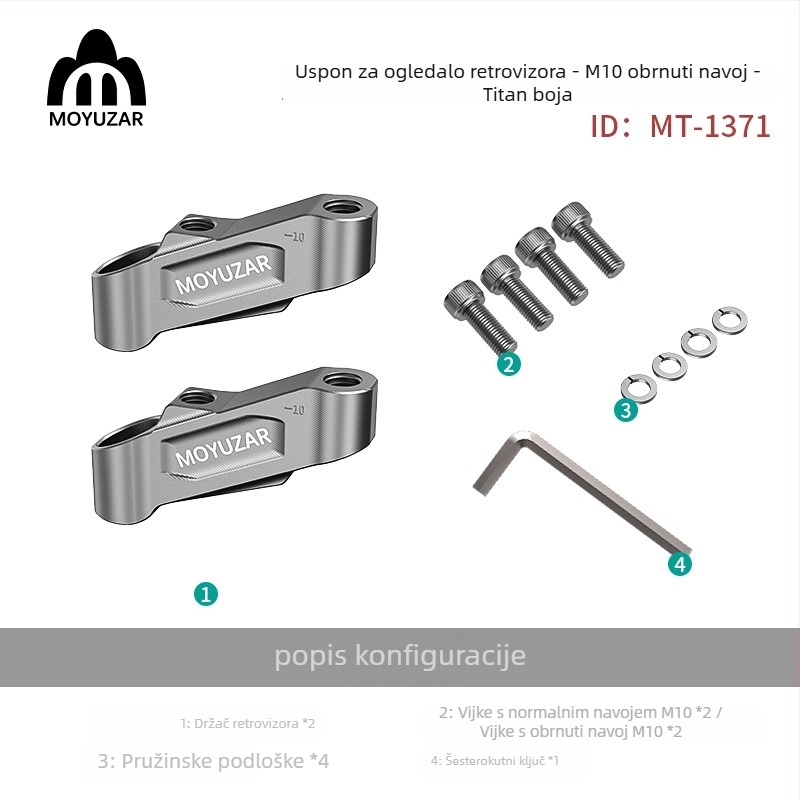 Reader proširivač nosača retrovizora za motocikl od aluminijske legure