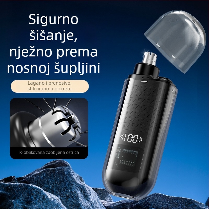 Trimer za nos s LCD zaslonom, nehrđajući čelik, prijenosni, ugrađena litijska baterija, trajanje baterije 7 dana