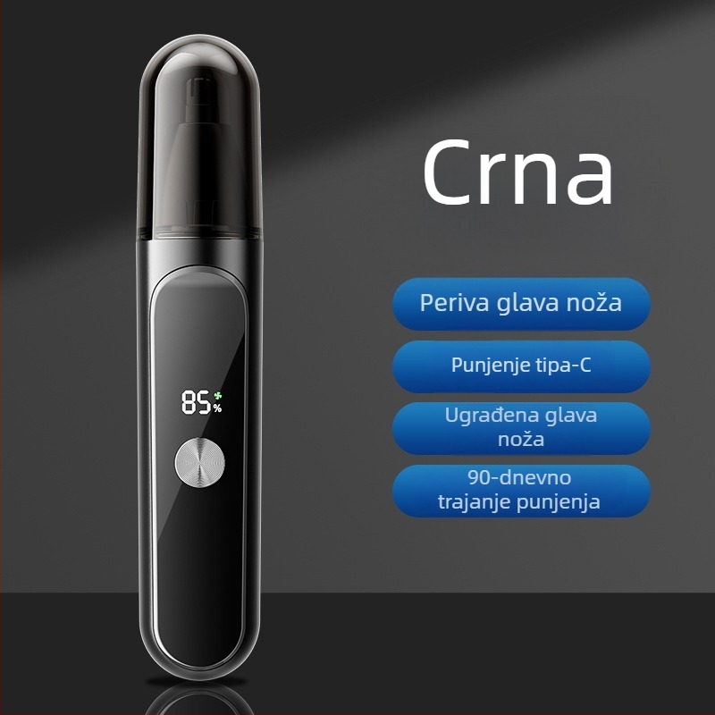 Trimer za nosne dlake - punjivi, vodootporan, ABS kućište, ugrađena baterija (Trajanje >30 dana, Kapacitet baterije 100–300 mAh, Može se prati pod vodom)