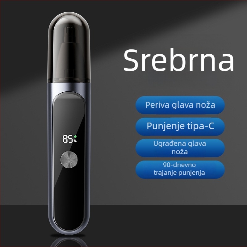 Trimer za nosne dlake - punjivi, vodootporan, ABS kućište, ugrađena baterija (Trajanje >30 dana, Kapacitet baterije 100–300 mAh, Može se prati pod vodom)