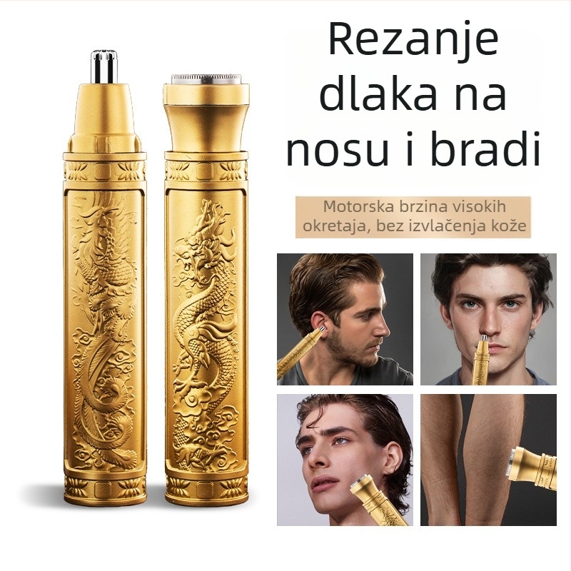 Dva-u-jednom trimer za nos i obrve, napajanje putem punjenja, ugrađena baterija 100–300 mAh, ABS kućište, zamjenjiva oštrica glavice