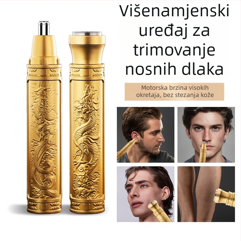 Dva-u-jednom trimer za nos i obrve, napajanje putem punjenja, ugrađena baterija 100–300 mAh, ABS kućište, zamjenjiva oštrica glavice