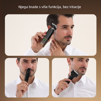 Muški 3-u-1 set njege: električni brijač, šišač za kosu i trimer za nos; punjiv; odvojiva i periva glava za rez; oštrice od nehrđajućeg čelika; ugrađena baterija 500–800 mAh; radno vrijeme 1–3 h; model 270