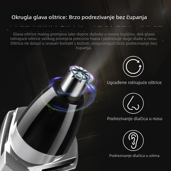 Kemei električni trimer za nos, oštrica od nehrđajućeg čelika, 360° periva glava, napajanje suhom baterijom