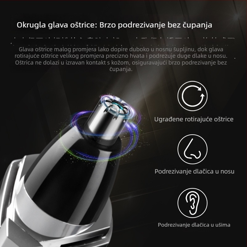 Kemei električni trimer za nos, oštrica od nehrđajućeg čelika, 360° periva glava, napajanje suhom baterijom