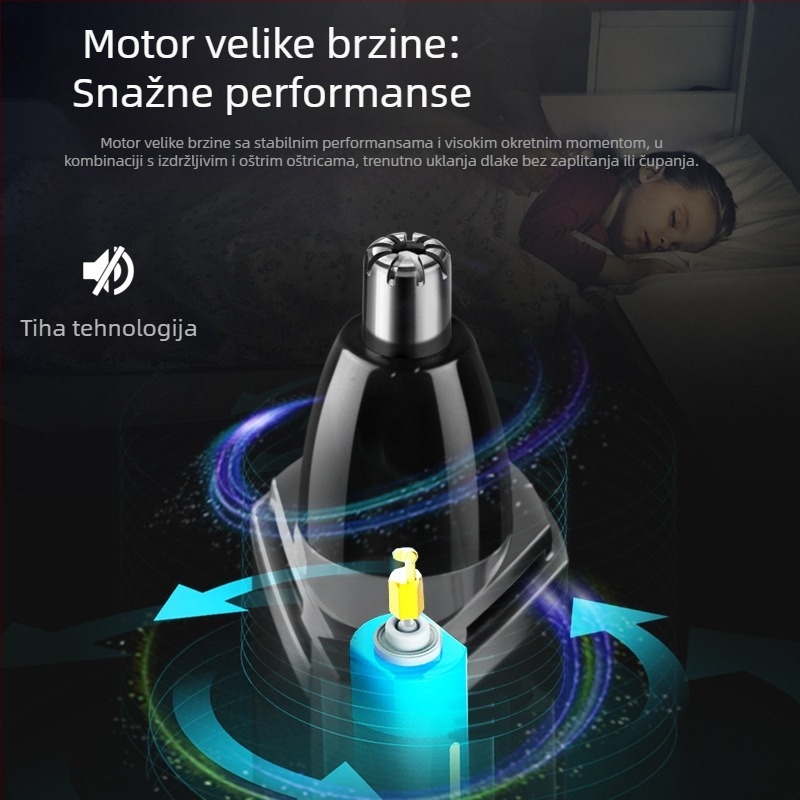 Kemei električni trimer za nos, oštrica od nehrđajućeg čelika, 360° periva glava, napajanje suhom baterijom