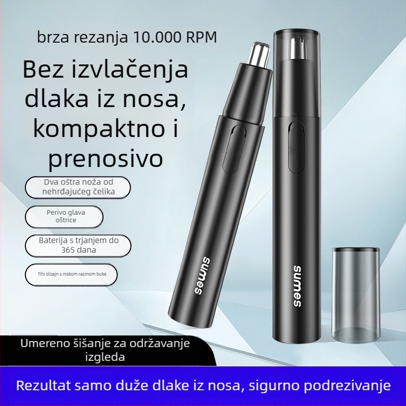Trimer za nosne dlačice – prijenosni, montiran u vozilo, baterijsko napajanje, odvojiva i periva glava, ABS kućište