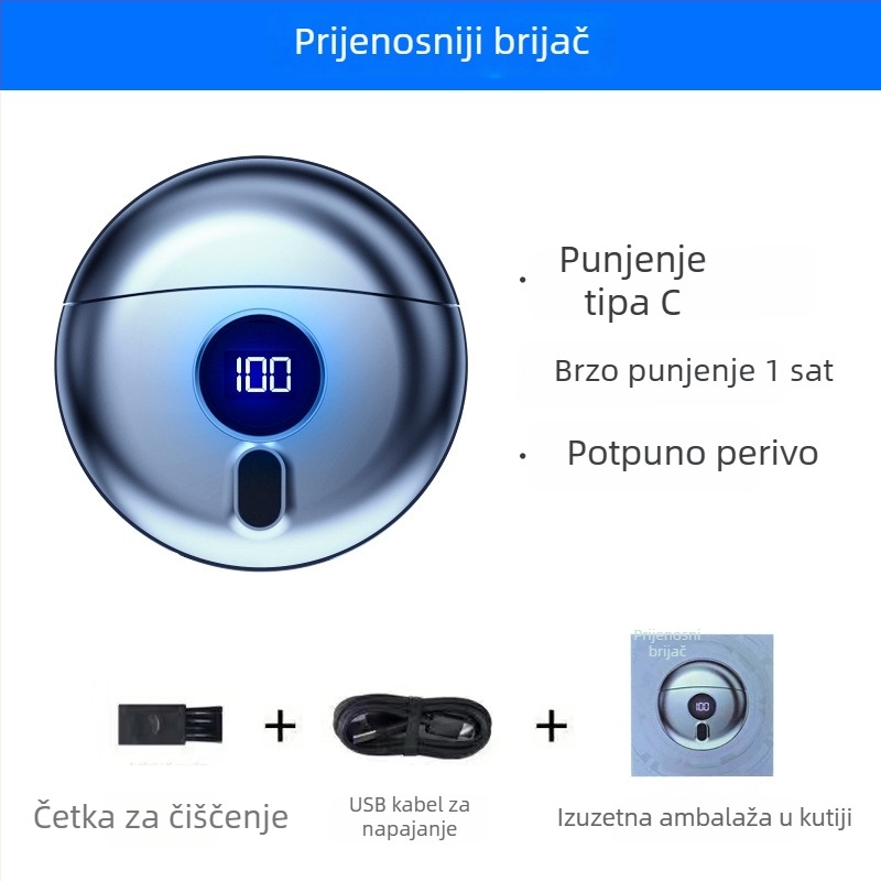 USB punjač mini električni brijač s plivajućom glavom, digitalnim zaslonom, tiho za putovanja