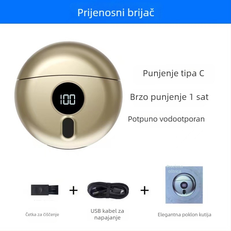 USB punjač mini električni brijač s plivajućom glavom, digitalnim zaslonom, tiho za putovanja