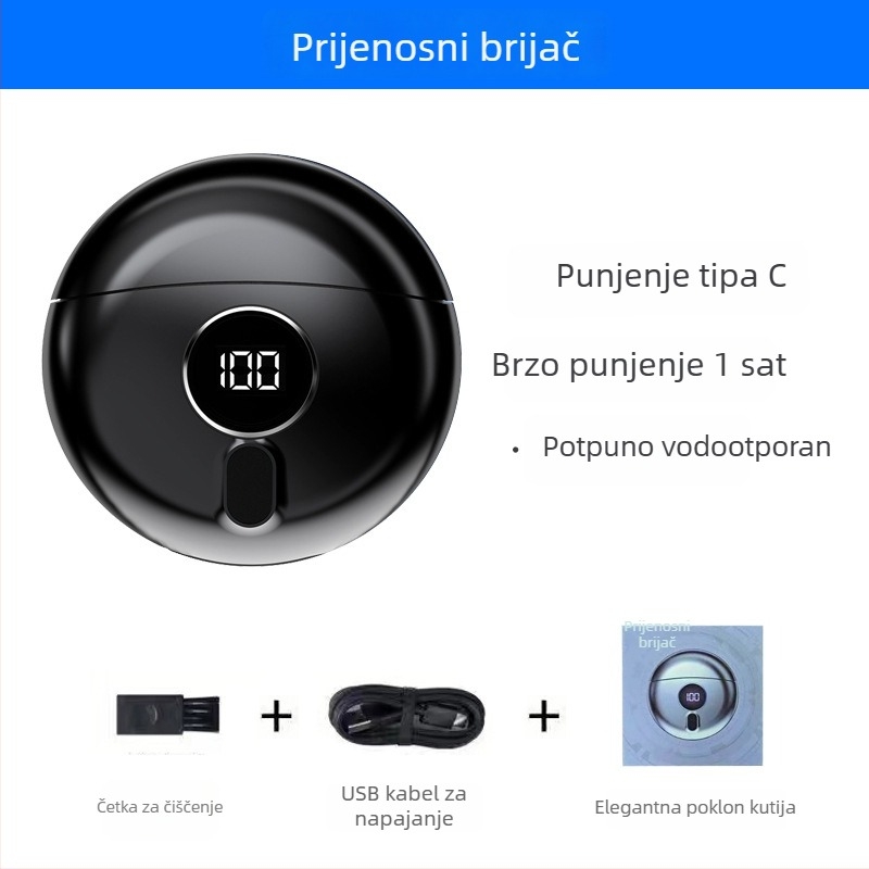 USB punjač mini električni brijač s plivajućom glavom, digitalnim zaslonom, tiho za putovanja