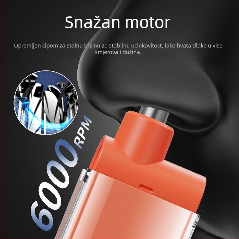 Nosni trimer – punjiva, izmjenjiva i periva glava za rezanje, ugrađena baterija, trajanje baterije više od 15 dana (100–300 mAh)