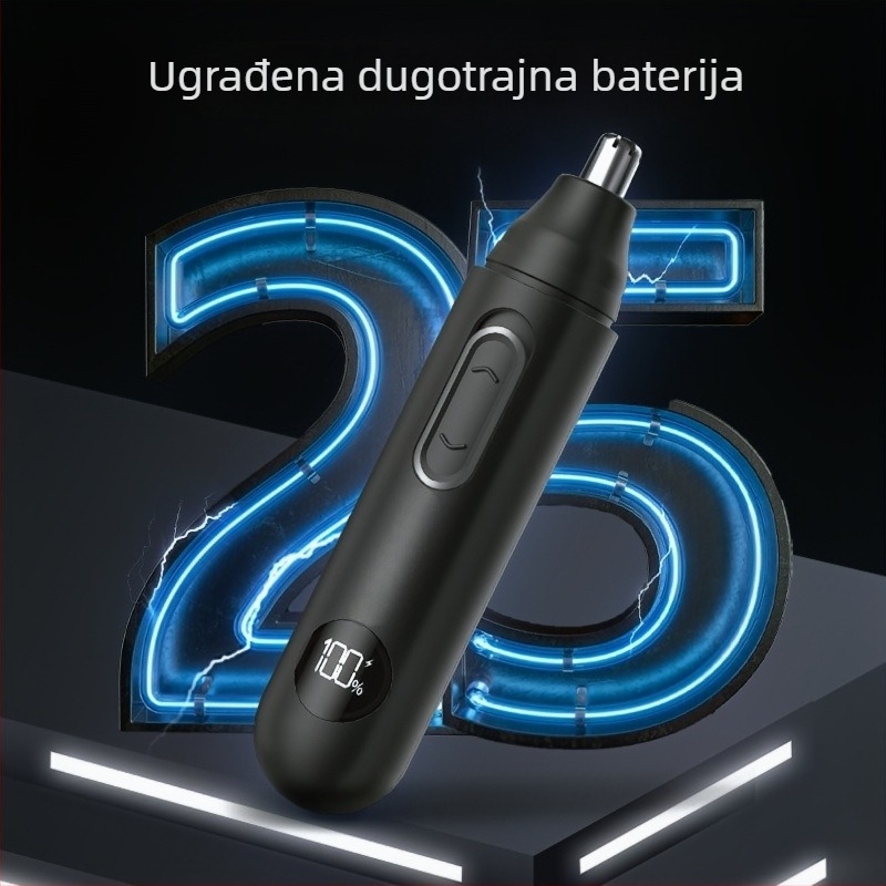 Električni trimer za nosne dlačice s digitalnim prikazom, odvojiva periva glava oštrice, ugrađena baterija 800–1000 mAh, vodootporno