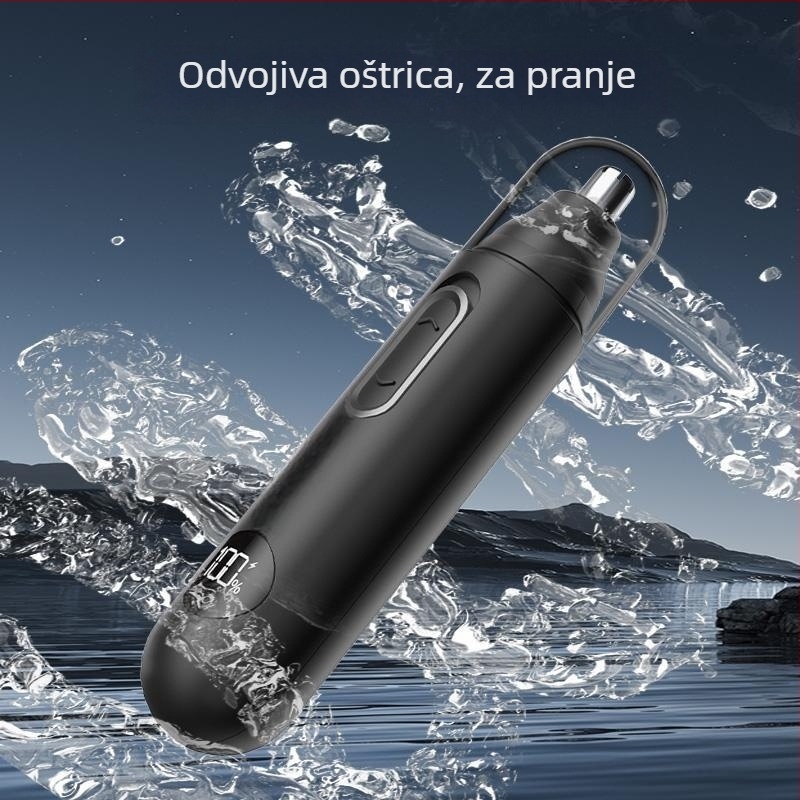 Električni trimer za nosne dlačice s digitalnim prikazom, odvojiva periva glava oštrice, ugrađena baterija 800–1000 mAh, vodootporno