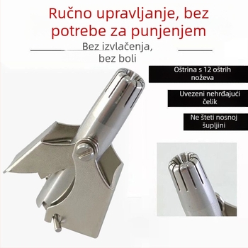 Ručni trimer za nosne dlačice – nehrđajući čelik, okrugla glava, za žene i muškarce (Materijal: nehrđajući čelik; Funkcija: trimer nosnih dlačica; Način rada: ručni; Glava: okrugla)