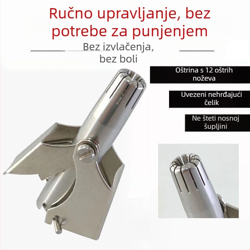Ručni trimer za nosne dlačice – nehrđajući čelik, okrugla glava, za žene i muškarce (Materijal: nehrđajući čelik; Funkcija: trimer nosnih dlačica; Način rada: ručni; Glava: okrugla)