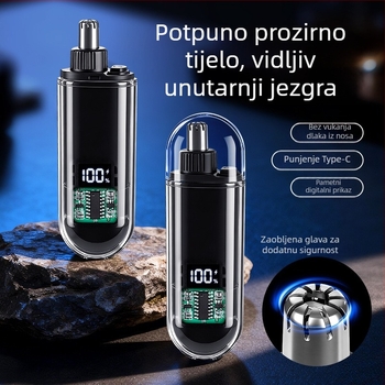 Električni trimer za nosne dlačice, s odvojivom perivom glavom, punjiv, ugrađena baterija 300-500 mAh, trajanje baterije više od 7 dana