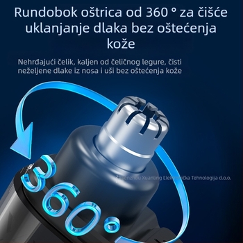 Električni trimer za nosne dlačice – punjivi, odvojiva periva glava, LCD zaslon, ugrađena 100–300 mAh baterija, trajanje baterije 7 dana