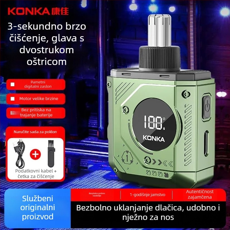 Konka trimer za nosne dlačice s digitalnim zaslonom, unisex, kompaktni prenosni električni trimer za nos
