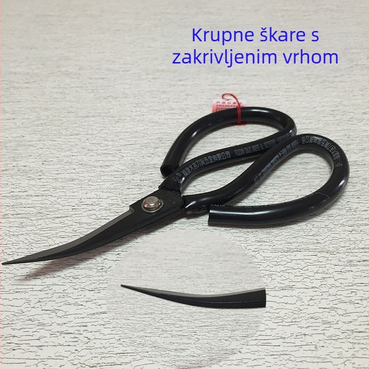 Kožne škare s zakrivljenom glavom – Big Jixing, industrijske; materijal: visoko ugljično čelika; površina: crno oksidirana; oblik lakta; namjena: industrija; težina: 265 g