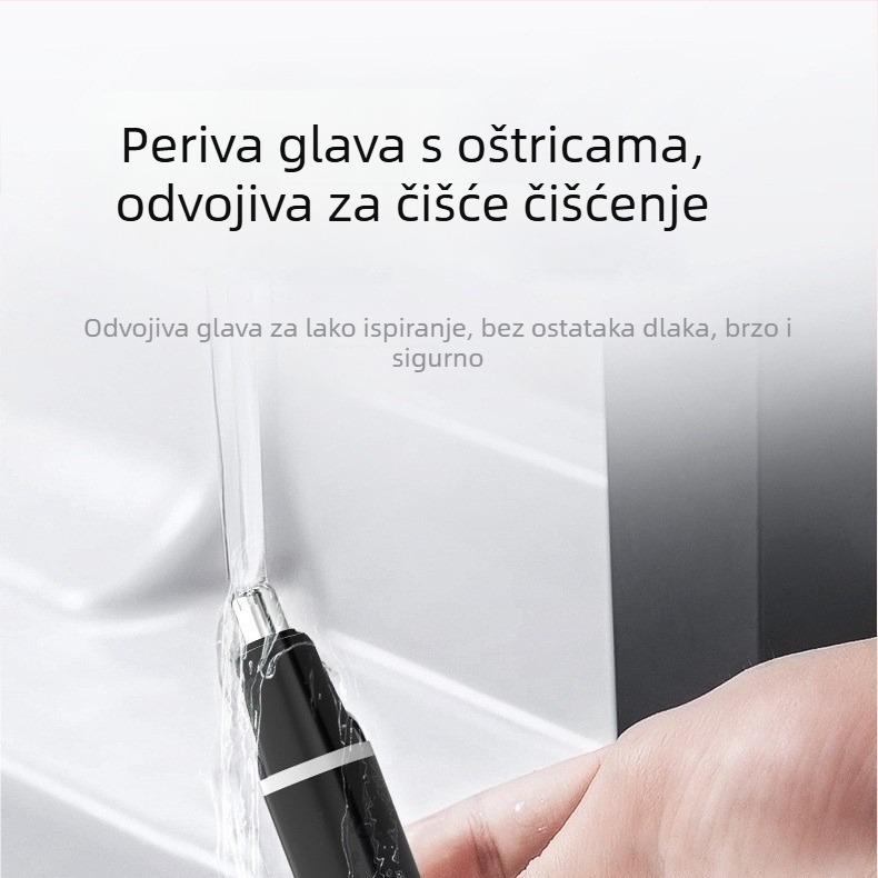 Prijenosni električni trimer za nosne dlačice, s ugrađenom baterijom, odvojiva i periva glava oštrice, vodootporan, trajanje baterije više od 7 dana, kapacitet ugrađene baterije 100–300 mAh